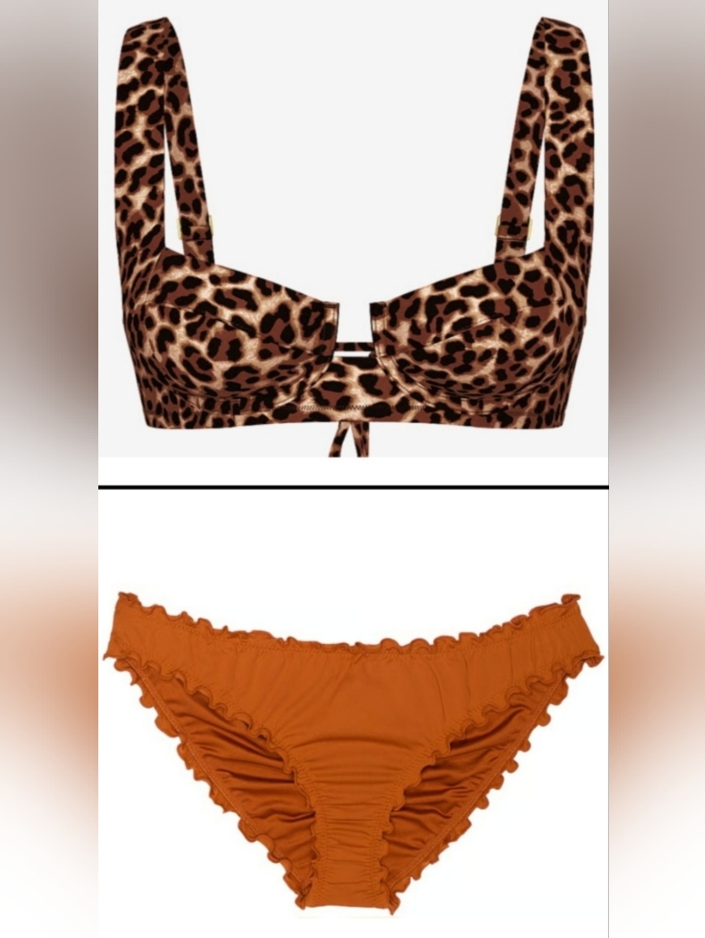 32D/S VS Swim Full Coverage Bikini Top Ruffle Cheeky Bikini Set Leopard